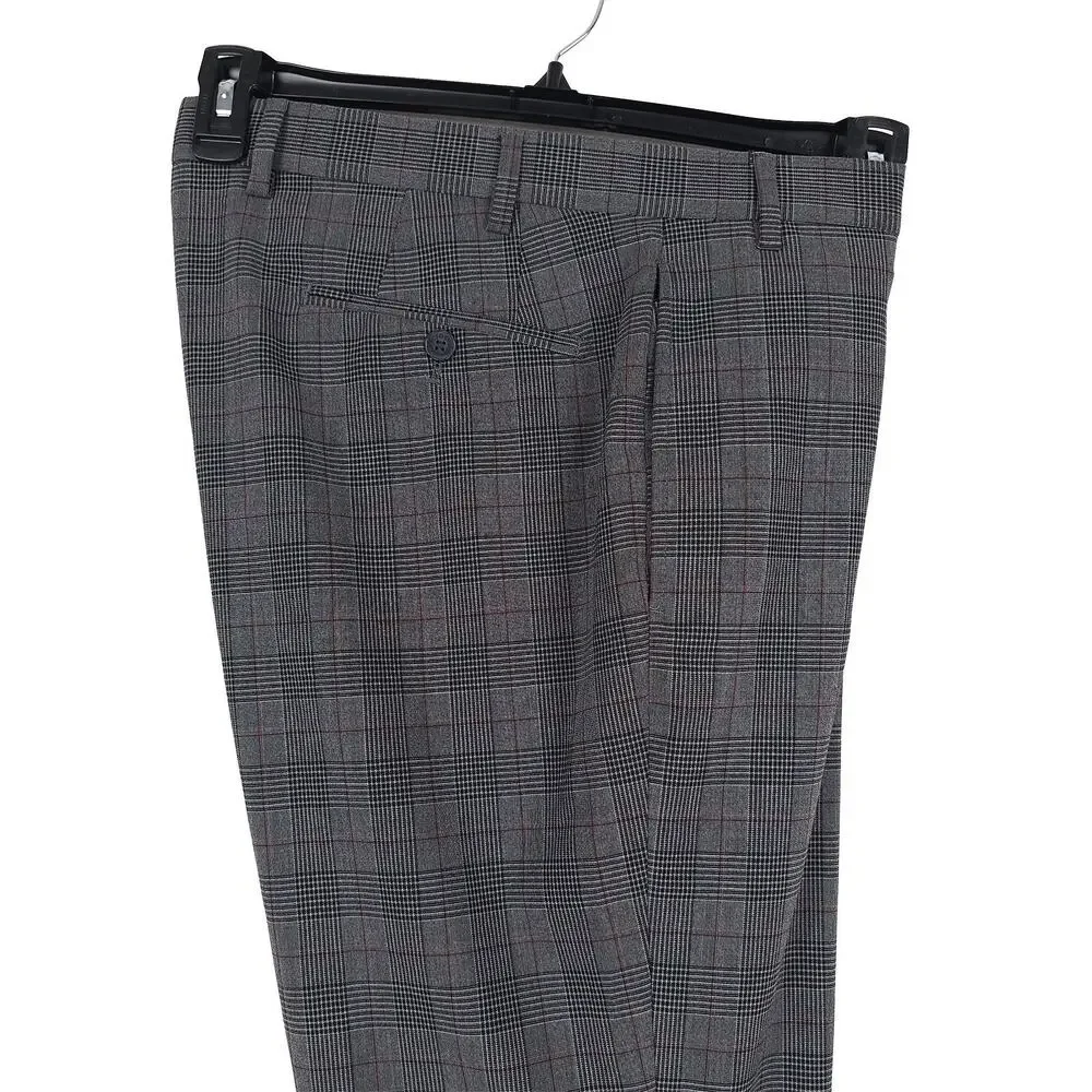 Calvin Klein Mens Slim Fit Dress Pants 38x30 Grey Black Plaid Stretch NWT